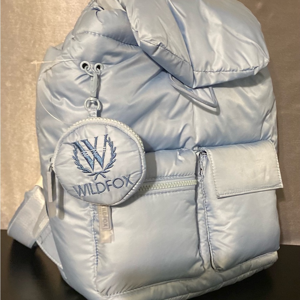 NWT Wildfox Blue Puffer Nylon Backpack with Multiple Pockets